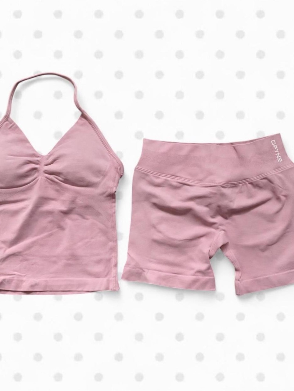 DFyne pink impact sports bra and shorts set
